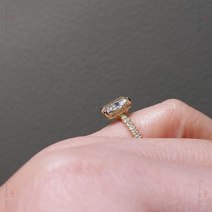 IGI Certified Radiant Lab Diamond, Emerald Hidden Halo Engagement Ring