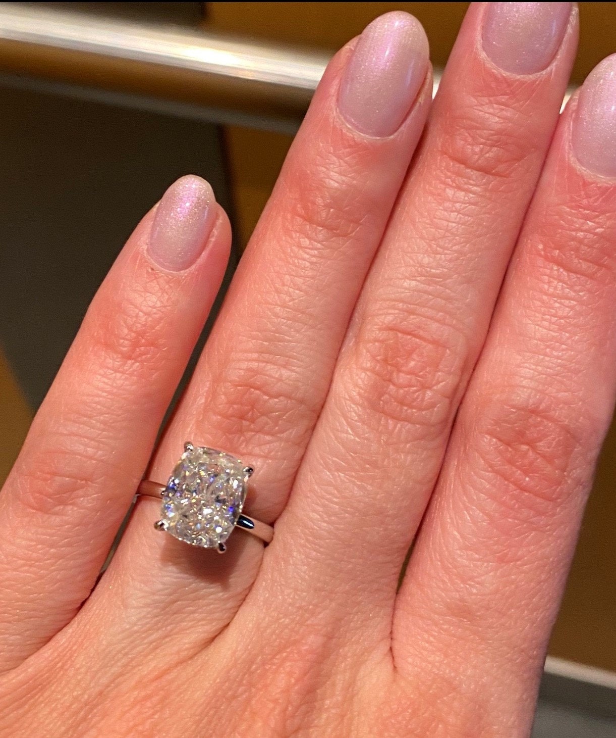5 Ct Cushion Natural Diamond, Moissanite Hidden Halo Engagement Ring