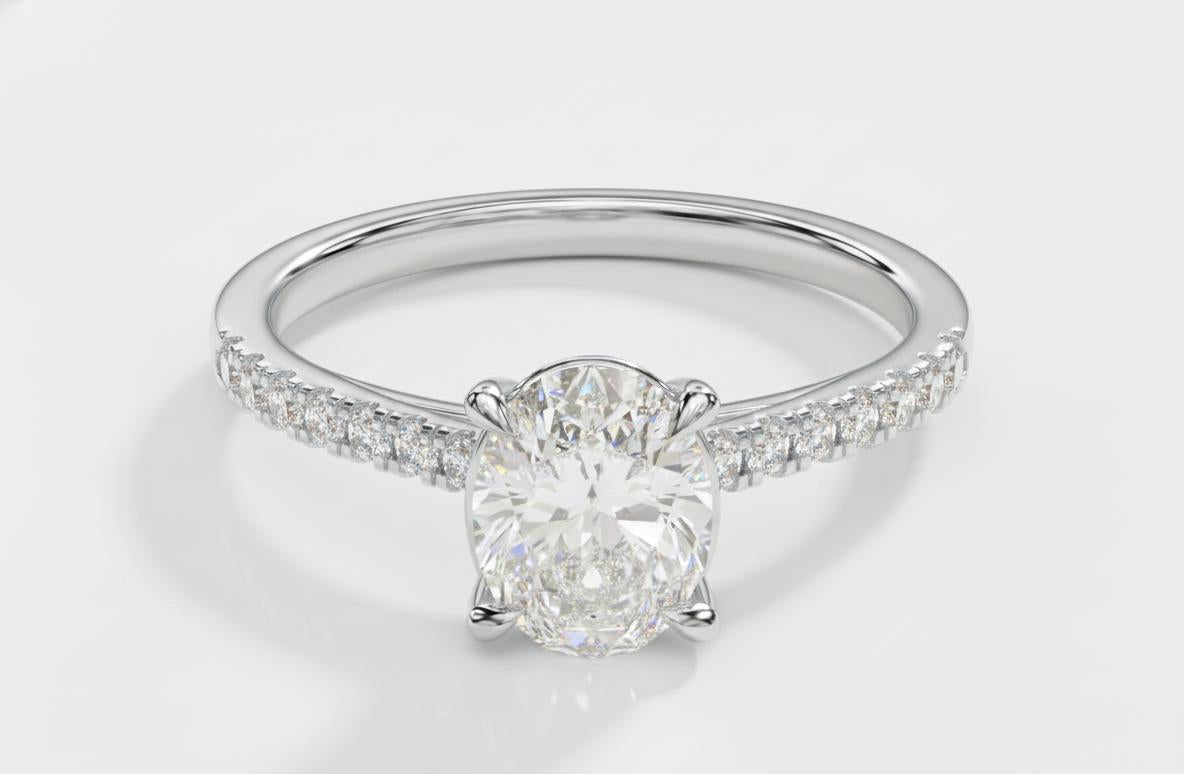 2 Ct Oval Moissanite Eternity Band Oval cut 1Ct Moissanite Brilliant Cut engagement ring in 935 Argentium Silver — custom handcrafted by Forever For Love