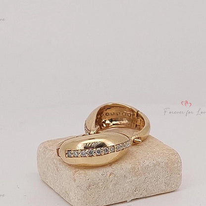 14k Gold Plain Thick Huggies with diamonds Solid Gold Hoops, Small Huggies, Plain Gold Huggie Earrings, Must Have for Every Women.