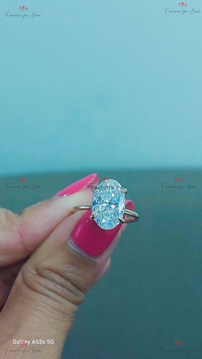 6 Ct Oval Diamond, Moissanite Hidden Halo Engagement Ring