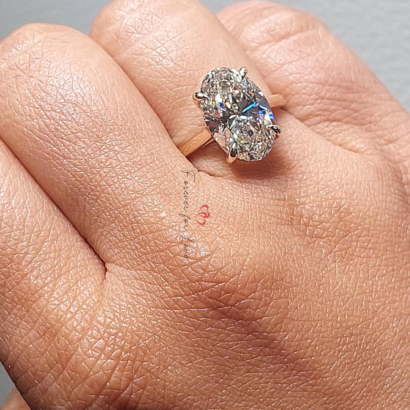 3.6 Ct Oval Lab Diamond H VS1 Solitaire Ring Oval cut 1Ct Moissanite Brilliant Cut engagement ring in 935 Argentium Silver — custom handcrafted by Forever For Love