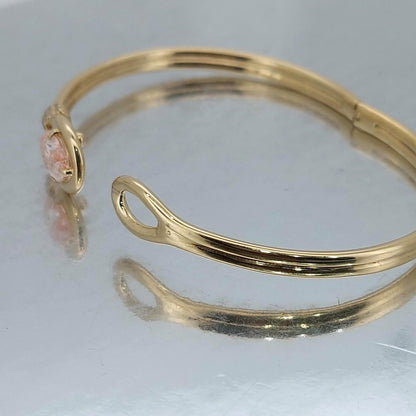 Solid Gold Bangle Bracelet for Women, Pink Oval Cut Diamond Bracelet Bangle, Diamond Bangle Bracelet, Gift For Her