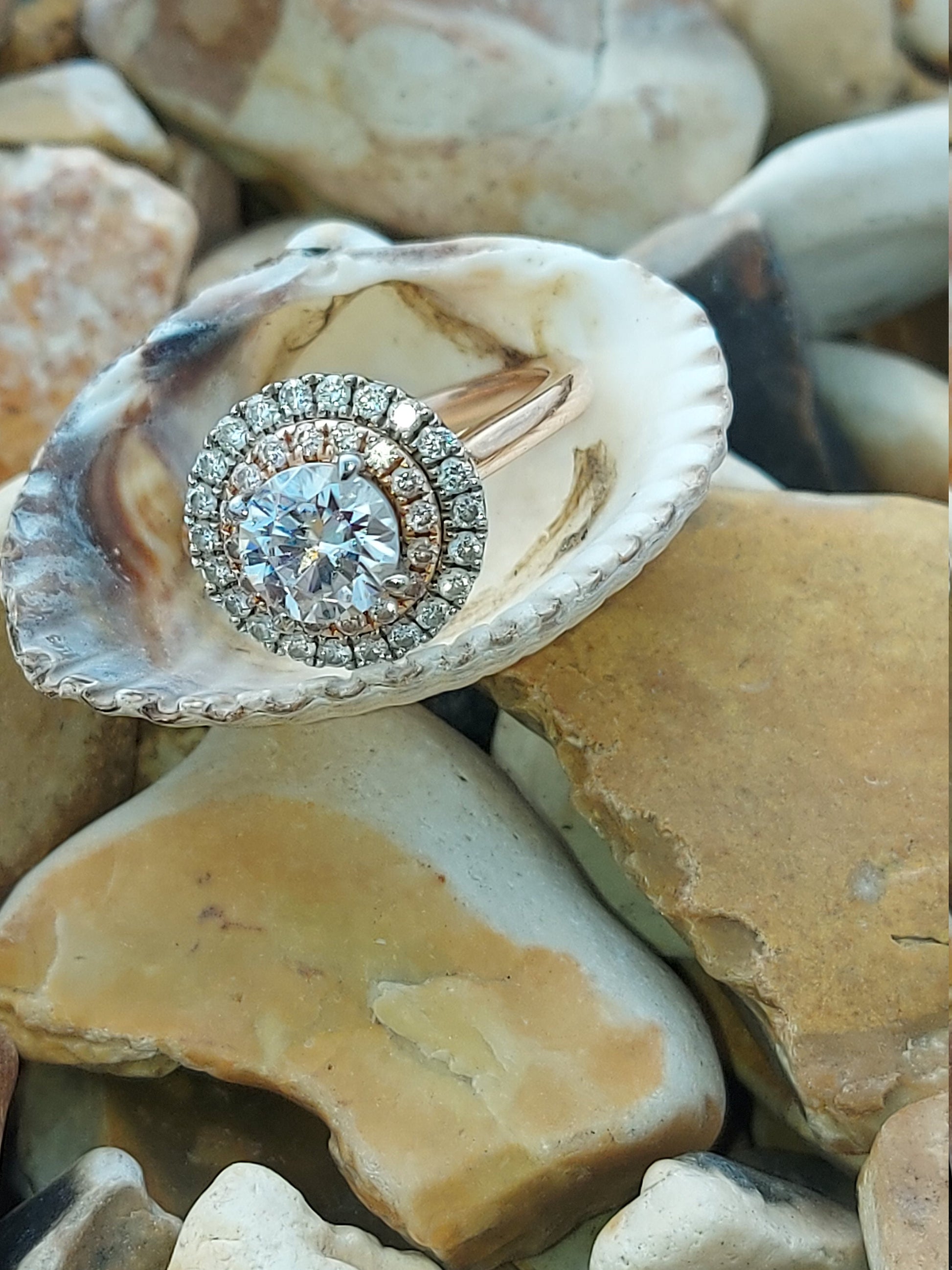 Round Natural Diamond, Moissanite Halo Engagement Ring