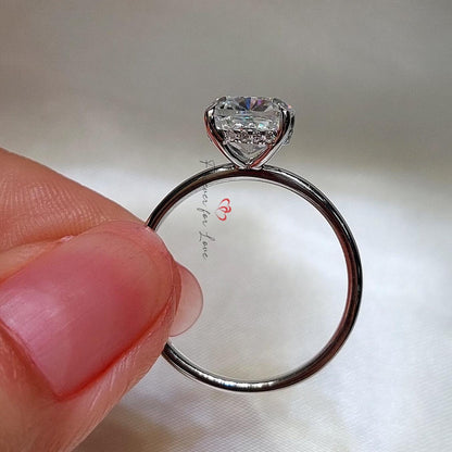 2.2 Ct Cushion Moissanite Hidden Halo Engagement Ring