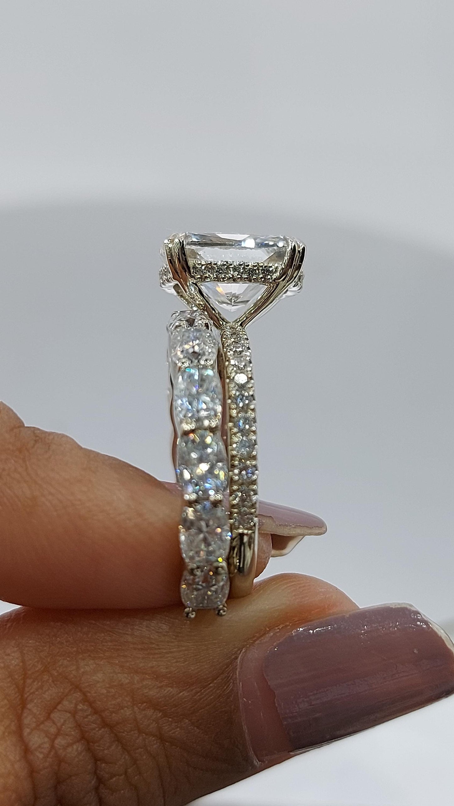 3 Ct Cushion Lab Diamond Full Eternity Band Cushion cut Moissanite Brilliant Cut engagement ring in 935 Argentium Silver — custom handcrafted by Forever For Love