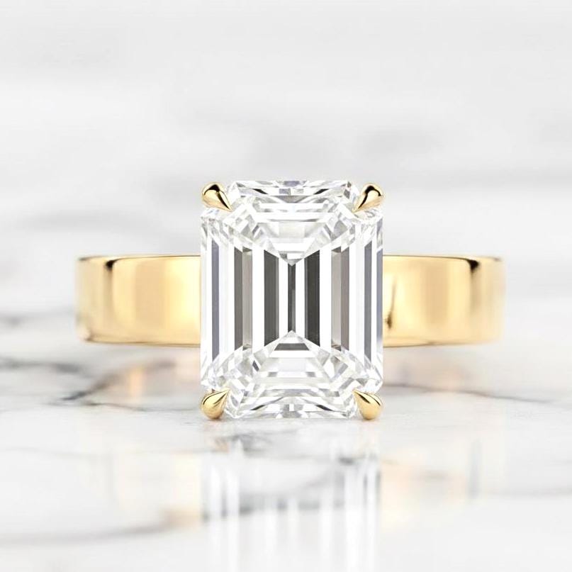 3 Karat Smaragd Labordiamant Solitär Verlobungsring Emerald cut Moissanite engagement ring in 935 Argentium Silber — custom handcrafted by Forever For Love