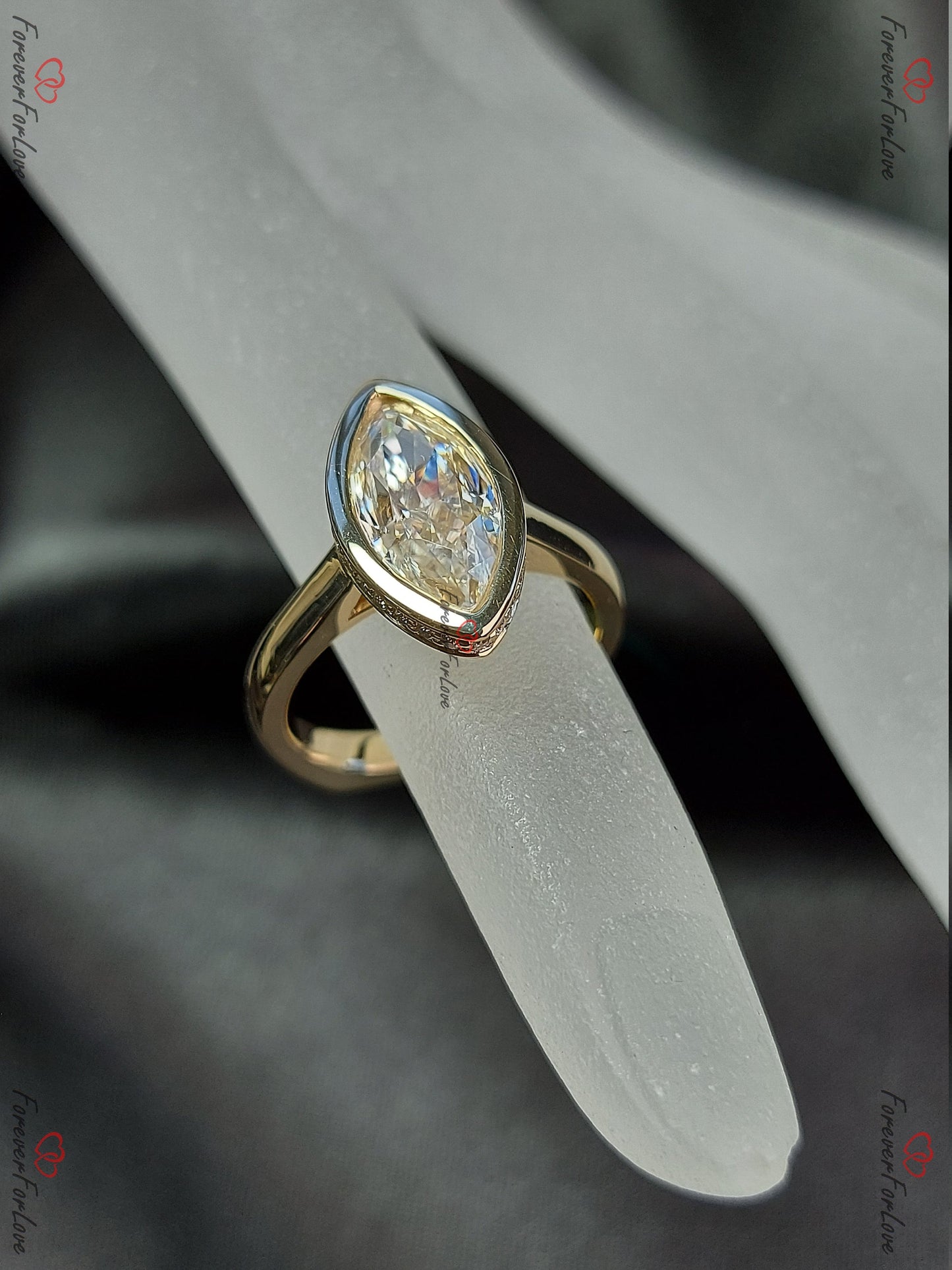 Marquise Moissanite Bezel Engagement Ring Marquise cut 1Ct Moissanite Brilliant Cut engagement ring in 935 Argentium Silver — custom handcrafted by Forever For Love