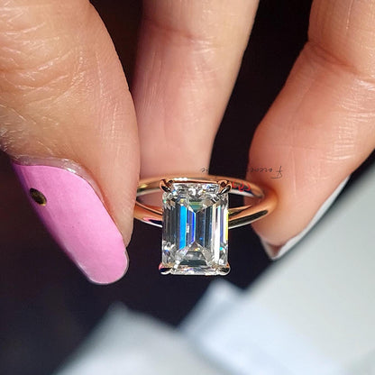 3 Ct Emerald Diamond, Moissanite, Emerald Solitaire Engagement Ring