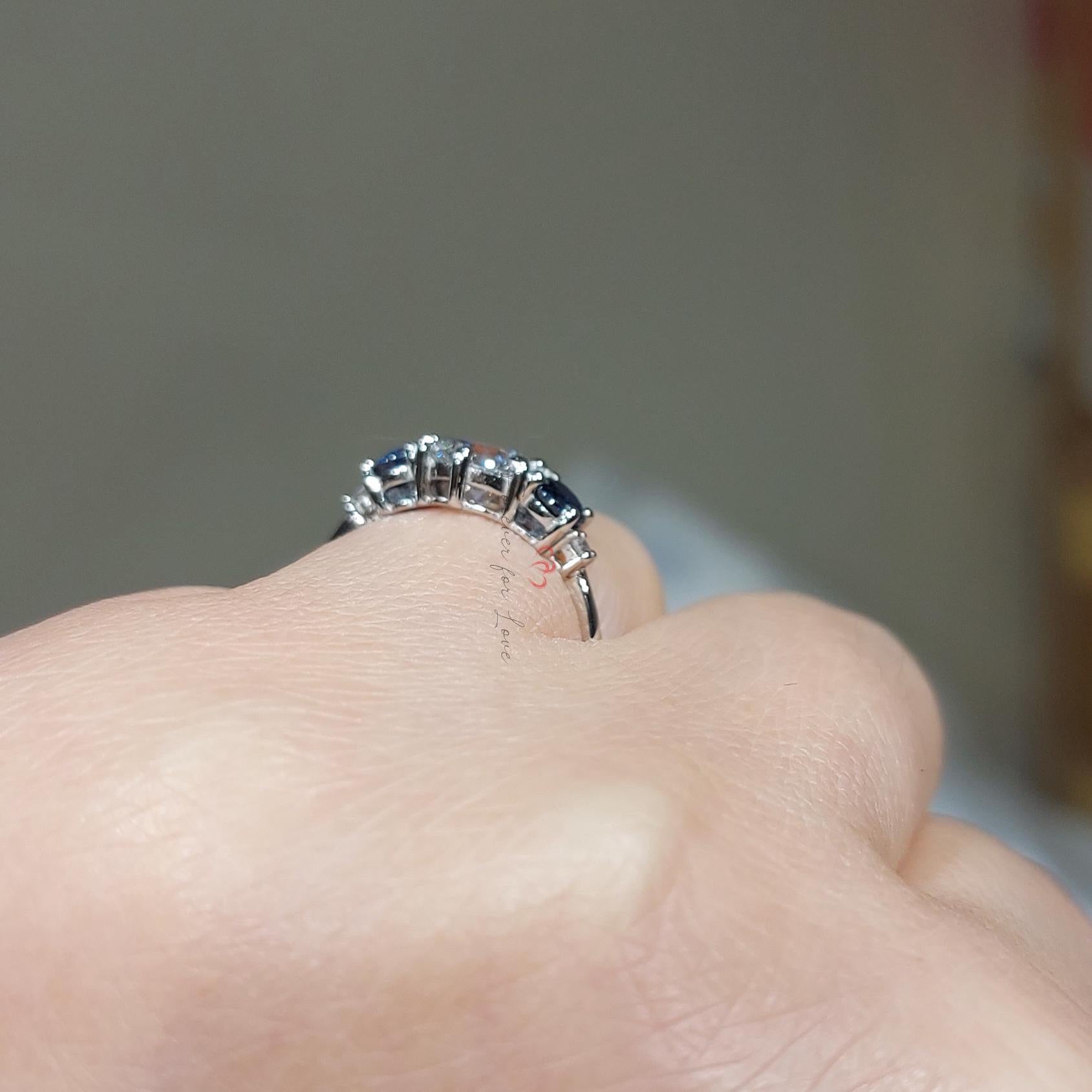 1 Ct Round Diamond, Sapphire Three Stone Ring