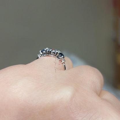 1 Ct Round Diamond, Sapphire Three Stone Ring