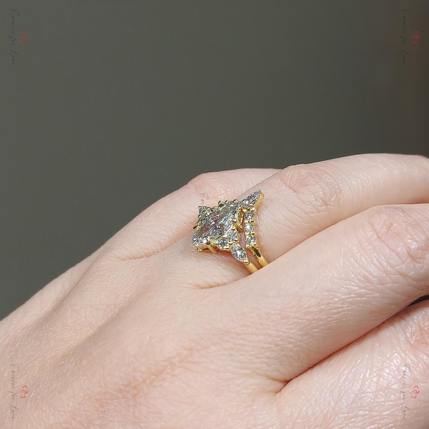 1 Karat Marquise Labor-Diamant Pavé Brautset Marquise cut Moissanite engagement ring in 935er Argentium Silber — custom handcrafted by Forever For Love