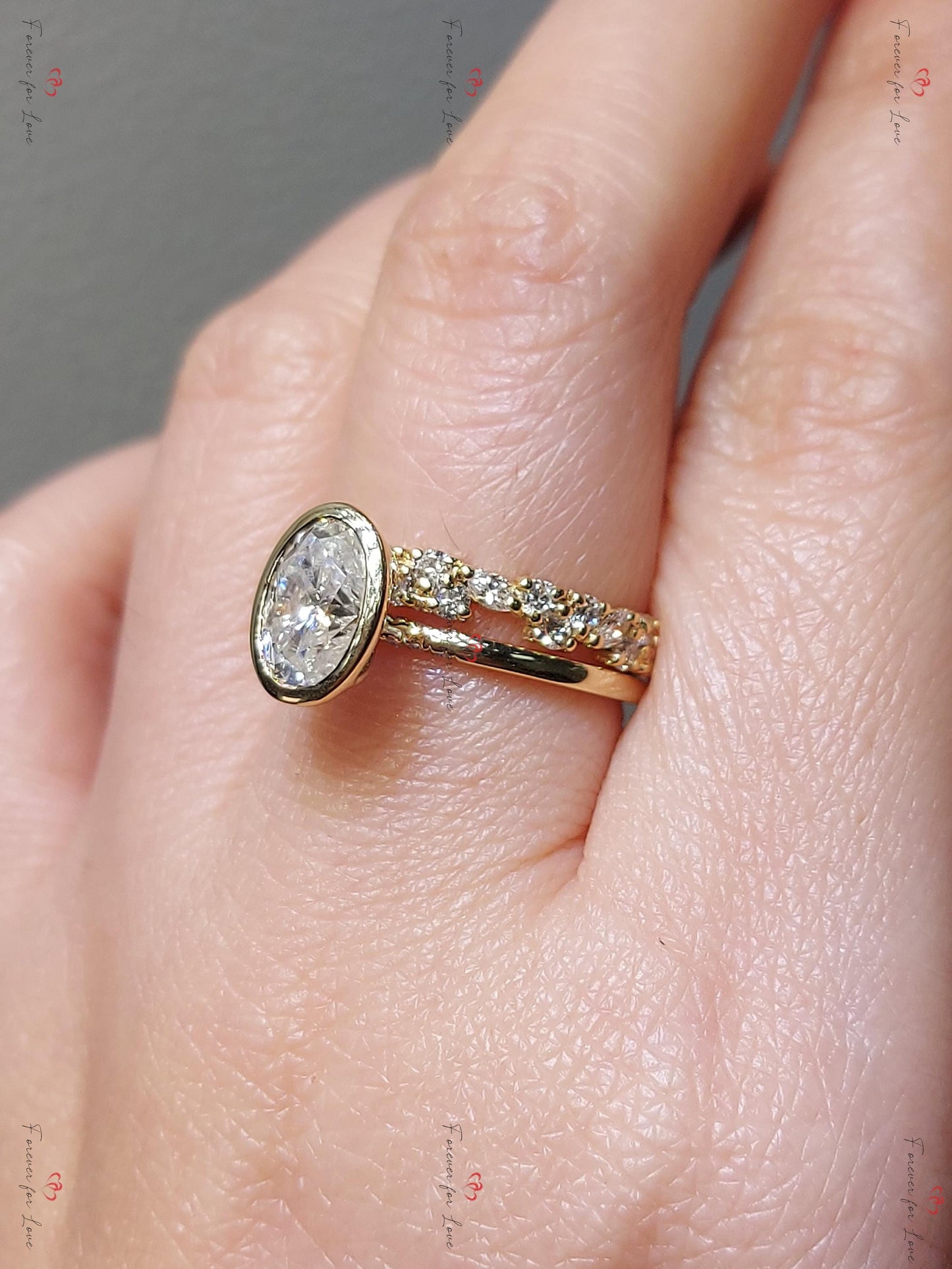 2 Ct Oval Moissanite Eternity Band Oval cut Moissanite Brilliant Cut engagement ring in 935 Argentium Silver — custom handcrafted by Forever For Love