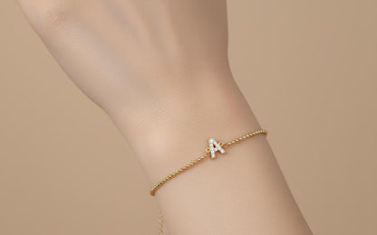 14K Gold Buchstabenarmband, Diamant Buchstabenarmband, Diamantanhänger, Buchstabenarmband, Massivgold, Initialenschmuck, Personalisiertes Geschenk
