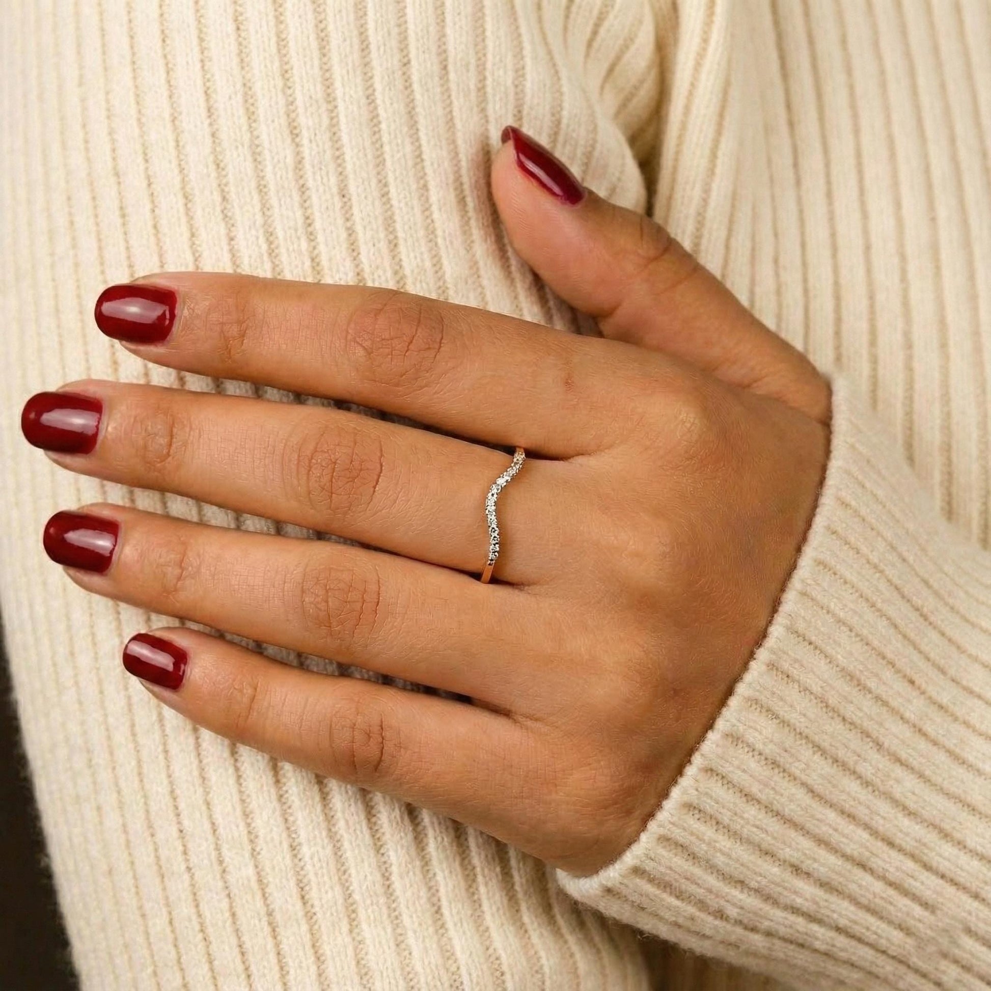 Round Lab Grown Diamond Curved Ring Sustainable Wedding Band for Women Lab Create Diamond Band Ring Anniversary Gift for Wife