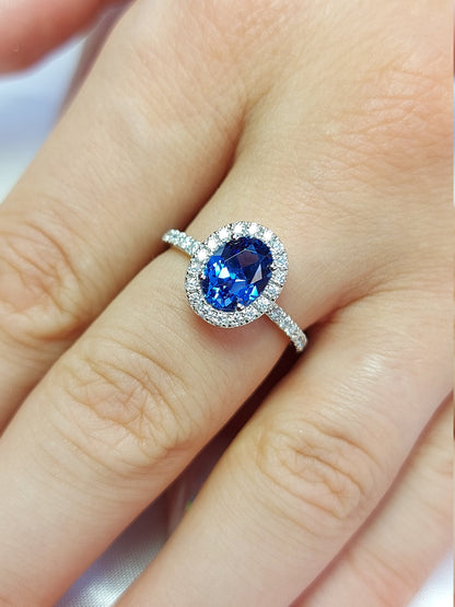 2 Ct Oval Blue Diamond, Sapphire Engagement Ring