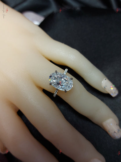 7 Ct Oval Diamond, Moissanite Hidden Halo Engagement Ring