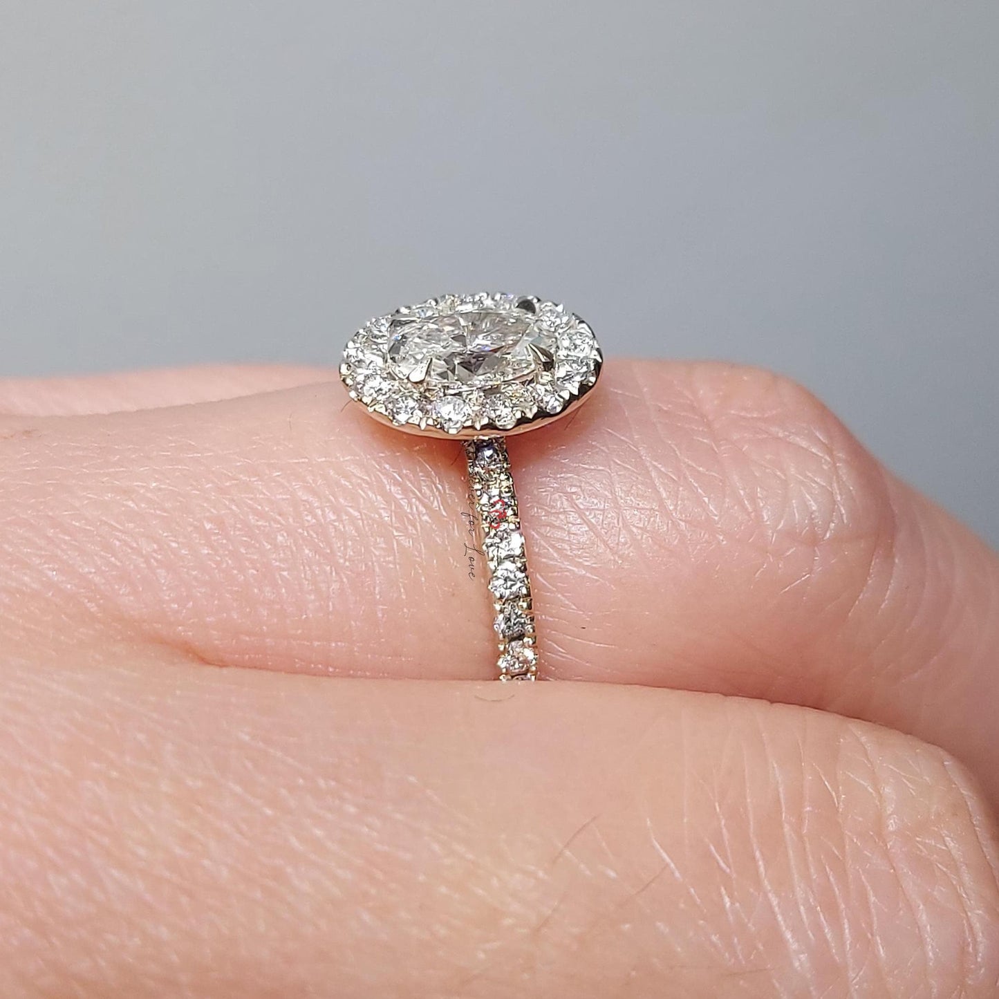 1.5 Ct Oval Diamond Art Deco Halo Engagement Ring Oval cut 1Ct Moissanite Brilliant Cut engagement ring in 935 Argentium Silver — custom handcrafted by Forever For Love
