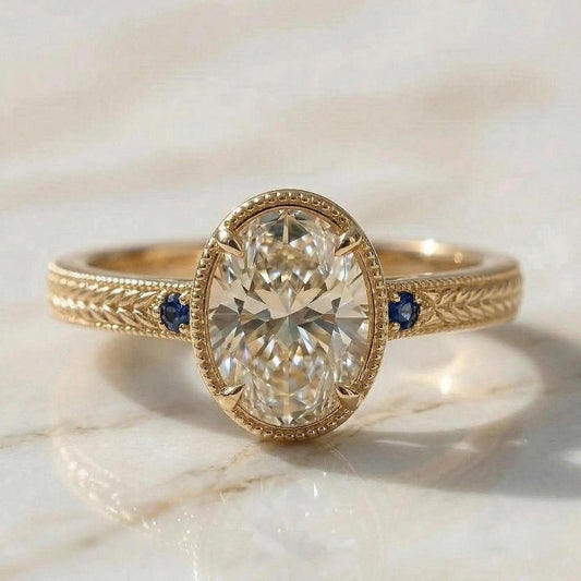 IGI Certified Oval Lab Diamond, Sapphire Engagement Ring