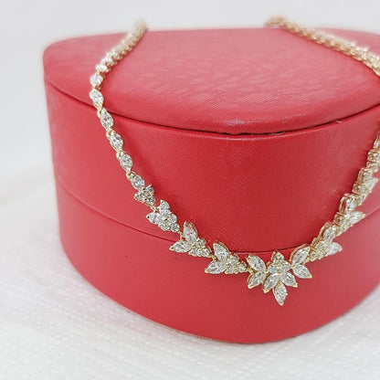 18K massives Gold Collier für die Hochzeit mit Cluster, echte Diamant Marquise Halskette, Diamant Kettenhalskette Jubiläumsgeschenk.