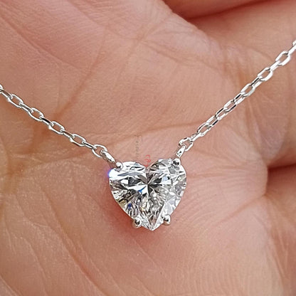 1 Karat zertifizierte Herz Diamantkette, 14 Karat Gelbgold, zarte minimalistische Herz-Anhänger, Diamant-Halskette für Damen, besonderes Geschenk für Sie.