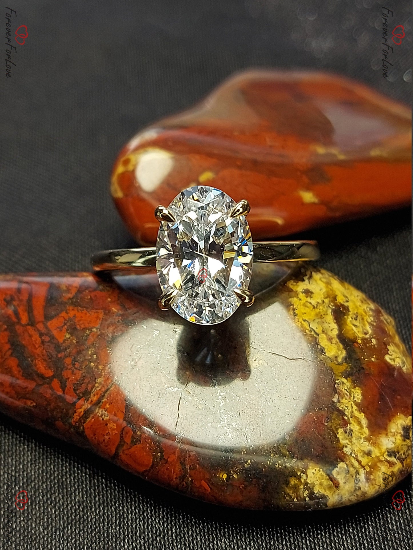 2.5 Ct Oval Diamond Hidden Halo Engagement Ring Oval cut 1Ct Moissanite Brilliant Cut engagement ring in 935 Argentium Silver — custom handcrafted by Forever For Love