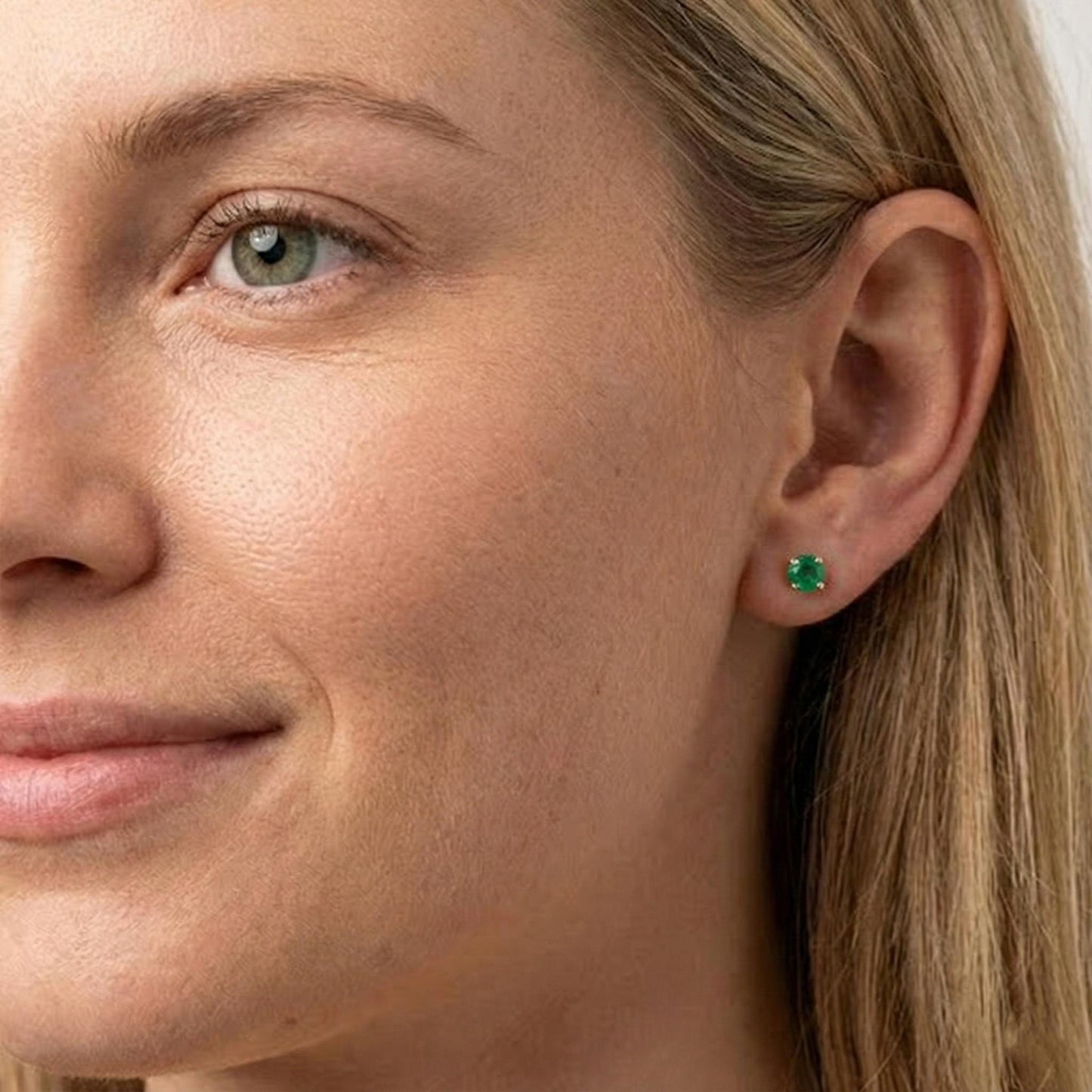 Natural Emerald Stud Earrings, Round Cut Emerald Stud Earrings, 14k Gold Stud Earrings, 5MM Round Emerald Earrings / Gift for Mom Moissanite engagement ring in Gold or Platinum — custom handcrafted by Forever For Love