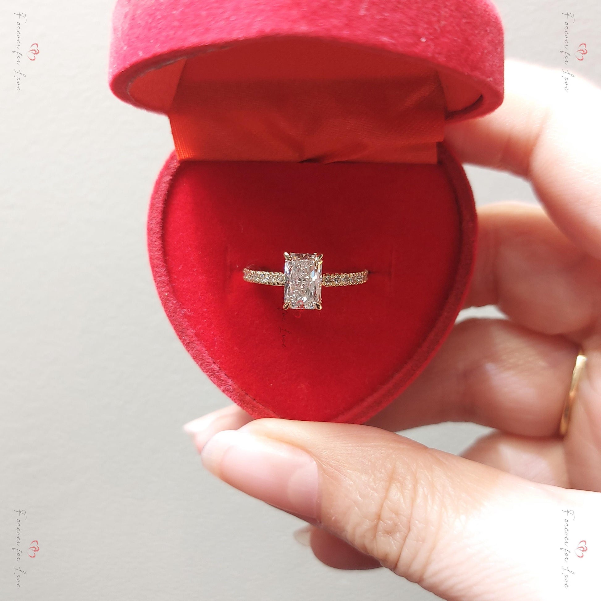 IGI Certified Radiant Lab Diamond, Emerald Hidden Halo Engagement Ring