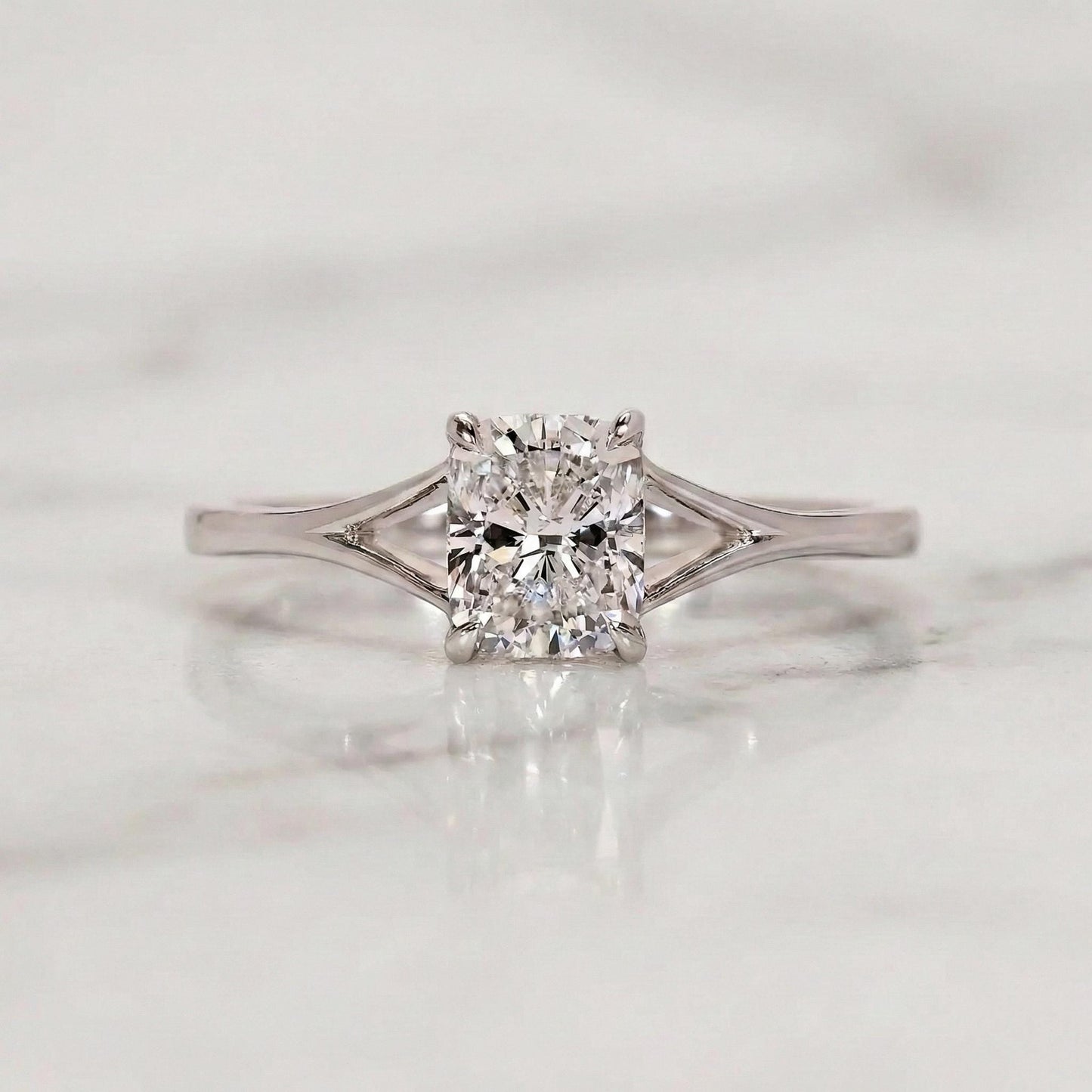 Lab Grown E,VVS2, IGI Certified Cushion Diamond Engagement Ring, Split Band Ring, Solitaire Cushion Ring for Her Anniversary Gifts Cushion cut 1Ct Moissanite Brilliant Cut engagement ring in 935 Argentium Silver — custom handcrafted by Forever For Love