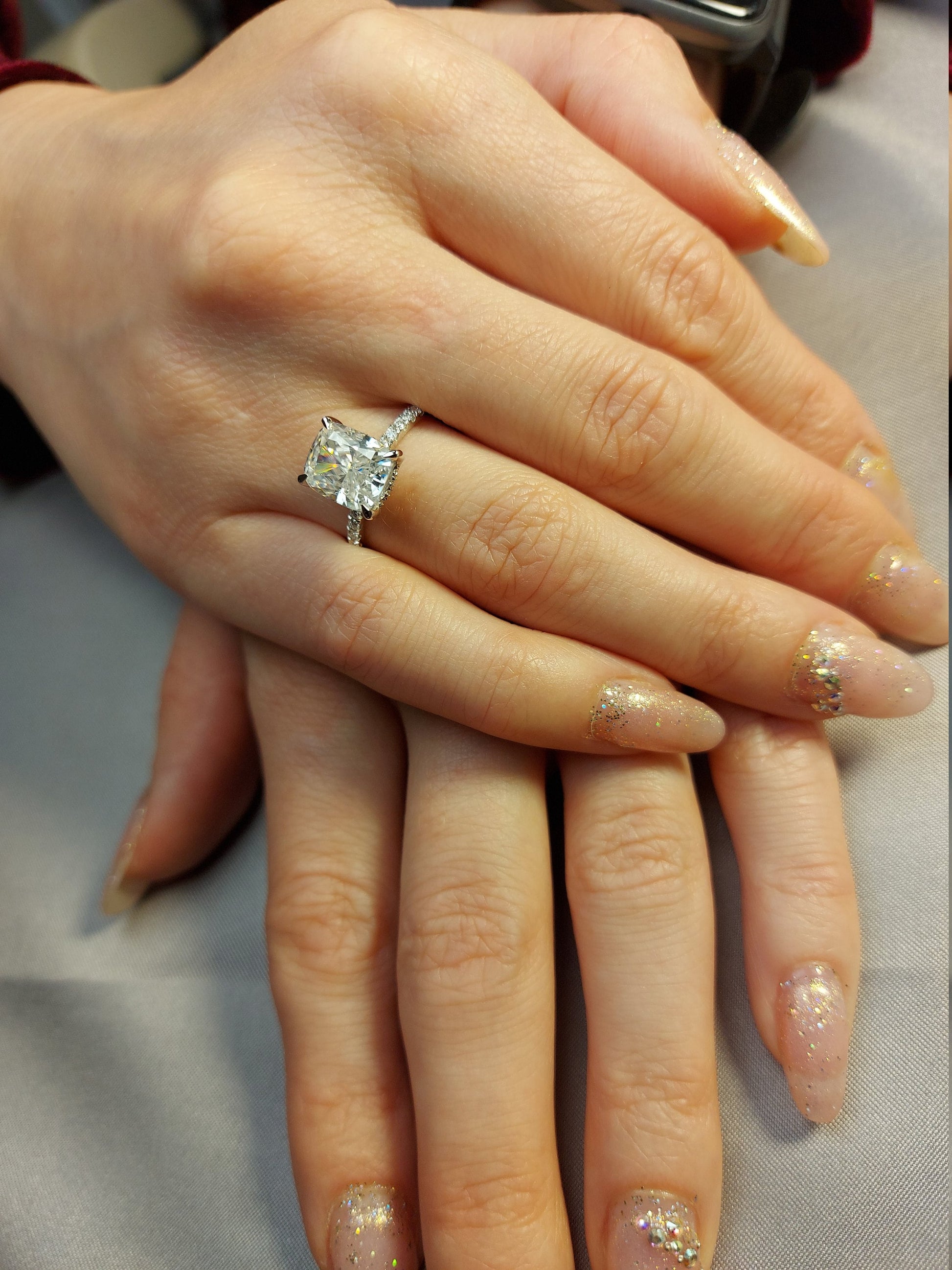 3.5 Ct Cushion Moissanite Hidden Halo Engagement Ring
