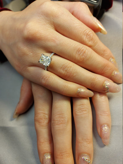 3.5 Ct Cushion Moissanite Hidden Halo Engagement Ring