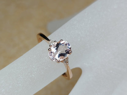 1 Ct Oval Natural Diamond, Morganite Solitaire Engagement Ring
