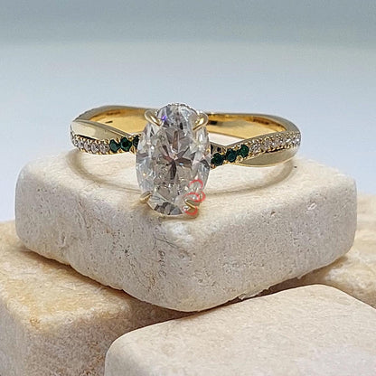 Oval Moissanite and Diamond Engagement Ring,Bridal Promise Ring 1.5 Ct Moissanite in 14k Gold Diamond Twisted band Gift for her.