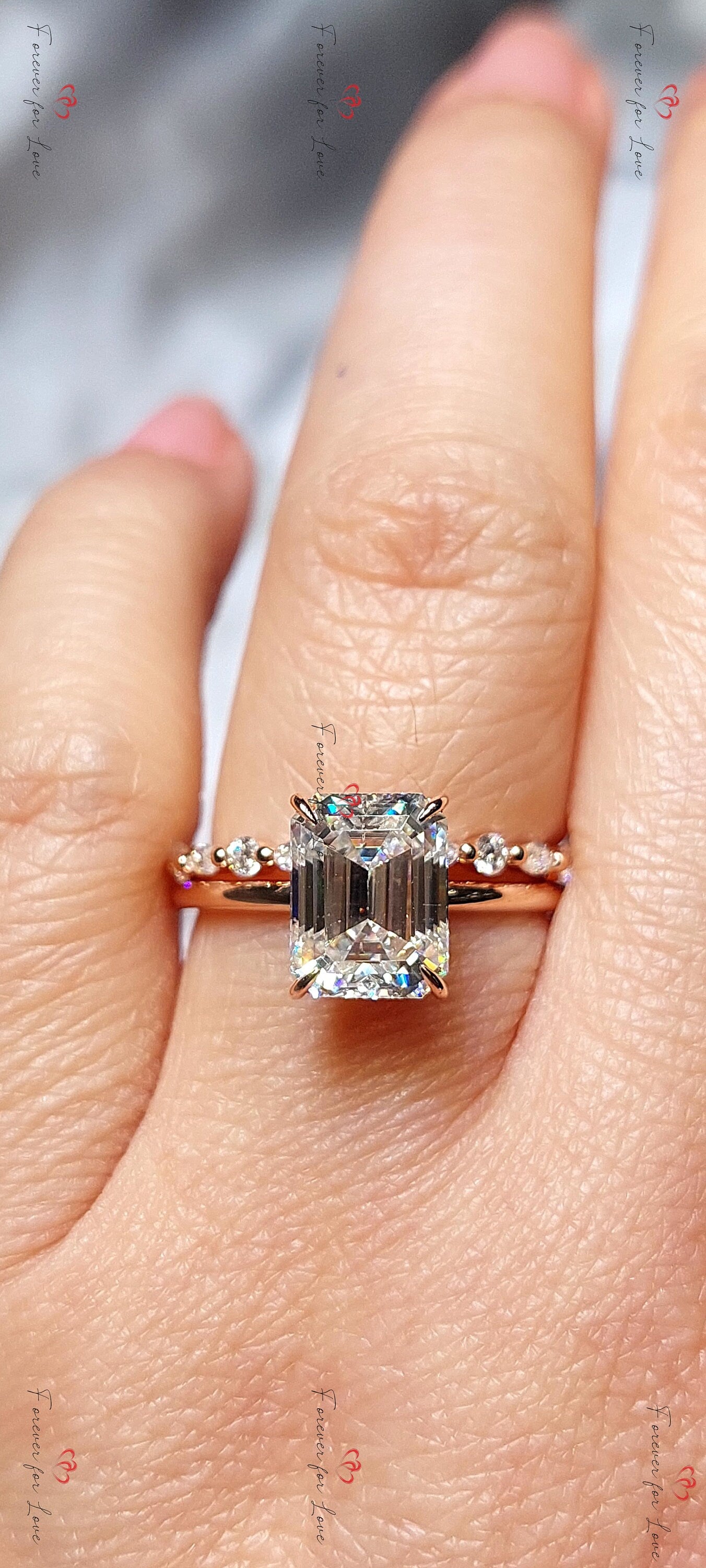 3 Ct Radiant Moissanite Eternity Band Radiant cut Moissanite Brilliant Cut engagement ring in 935 Argentium Silver — custom handcrafted by Forever For Love