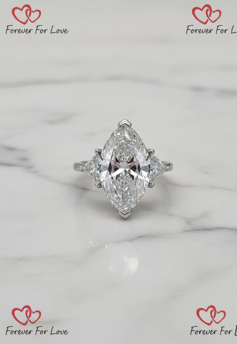 6 Ct IGI Certified Marquise Lab Diamond Three Stone Engagement Ring
