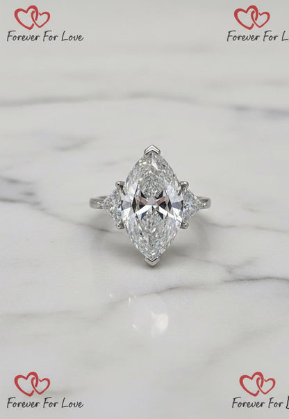 6 Ct IGI Certified Marquise Lab Diamond Three Stone Engagement Ring
