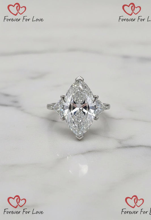 6 Ct IGI Certified Marquise Lab Diamond Three Stone Engagement Ring