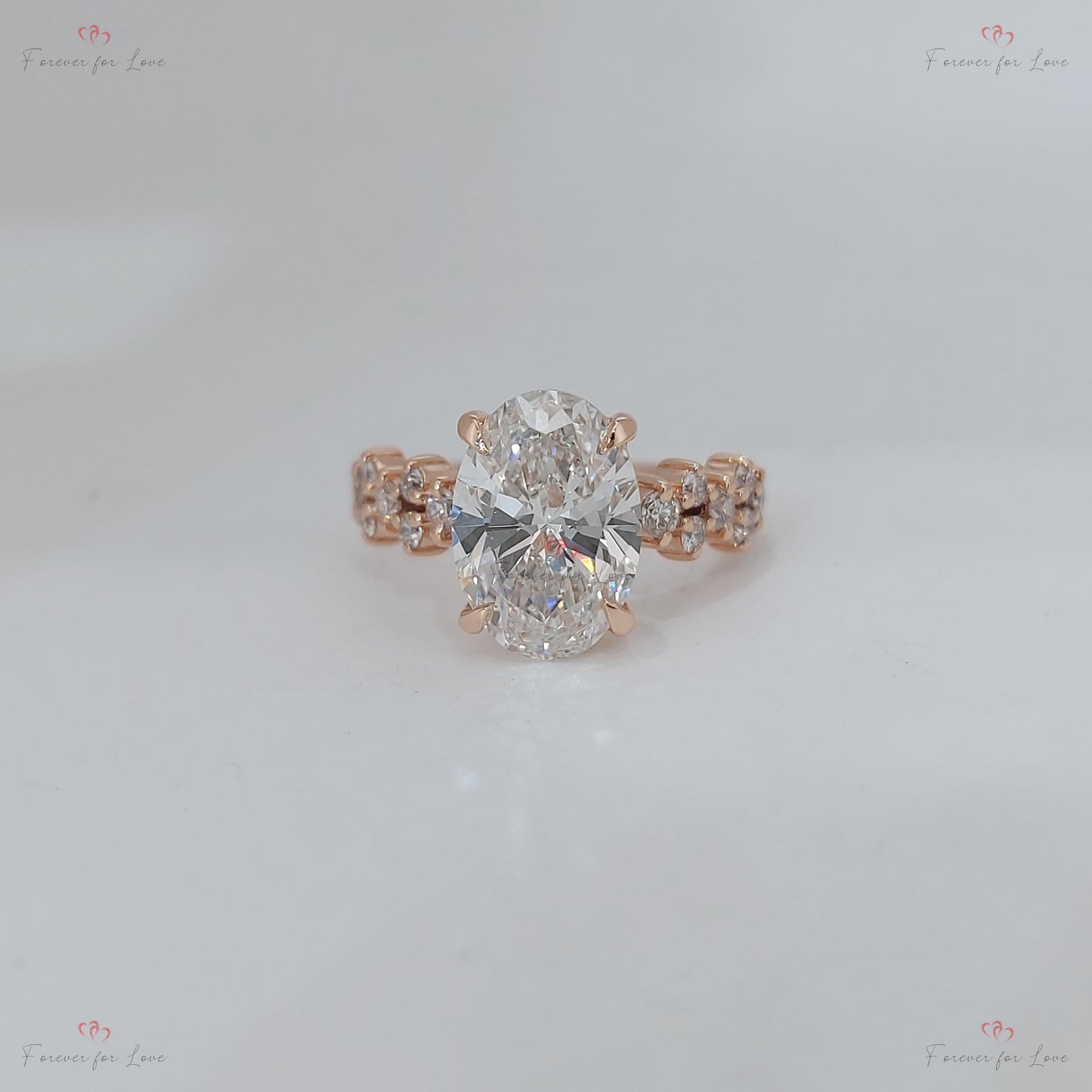 3 Karat ovaler Labor-Diamant-Verlobungsring Oval cut Moissanite engagement ring in 935er Argentium Silber — custom handcrafted by Forever For Love