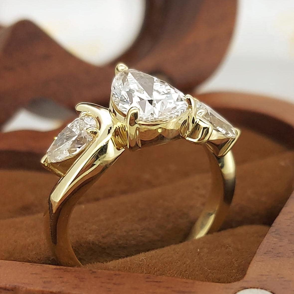 2.2 Ct IGI Certified Pear Lab Diamond Three Stone Ring