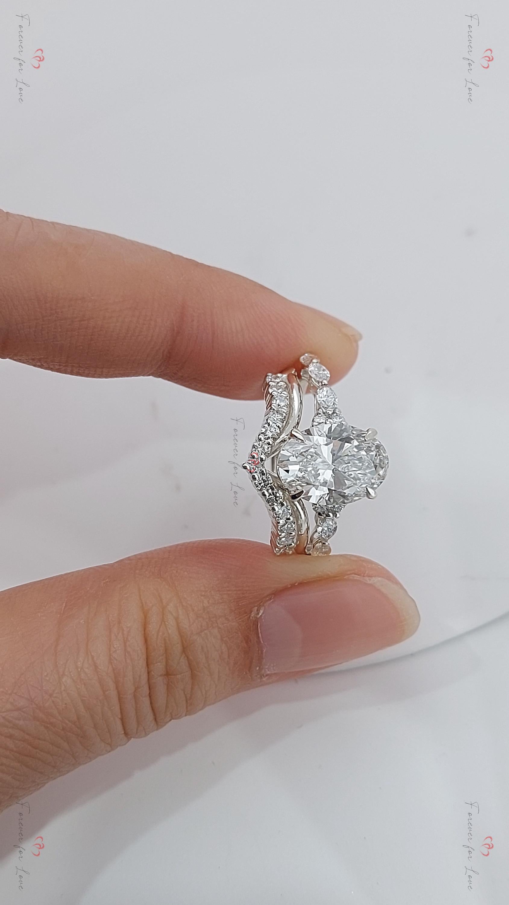 3 Ct Oval Lab Diamond Hidden Halo Engagement Ring