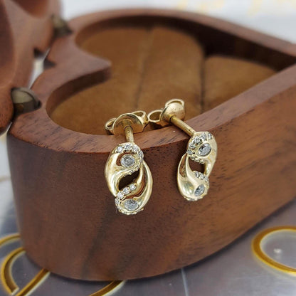 14k Moderne Gebogene Diamant-Ohrstecker, Minimale Gold-Wellen-Ohrringe, Zierliche Diamant-Ohrstecker für den Alltag, Perfektes Geschenk