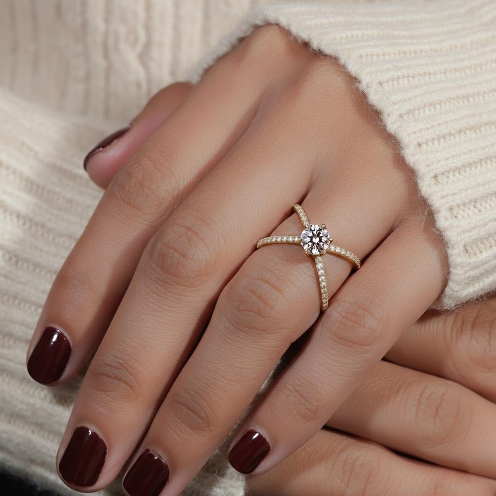 Bague en diamant taille ronde Round cut 1Ct Moissanite Taille Brillante engagement ring in Gold or Platinum — custom handcrafted by Forever For Love
