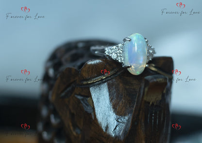 Oval Moissanite, Opal Engagement Ring
