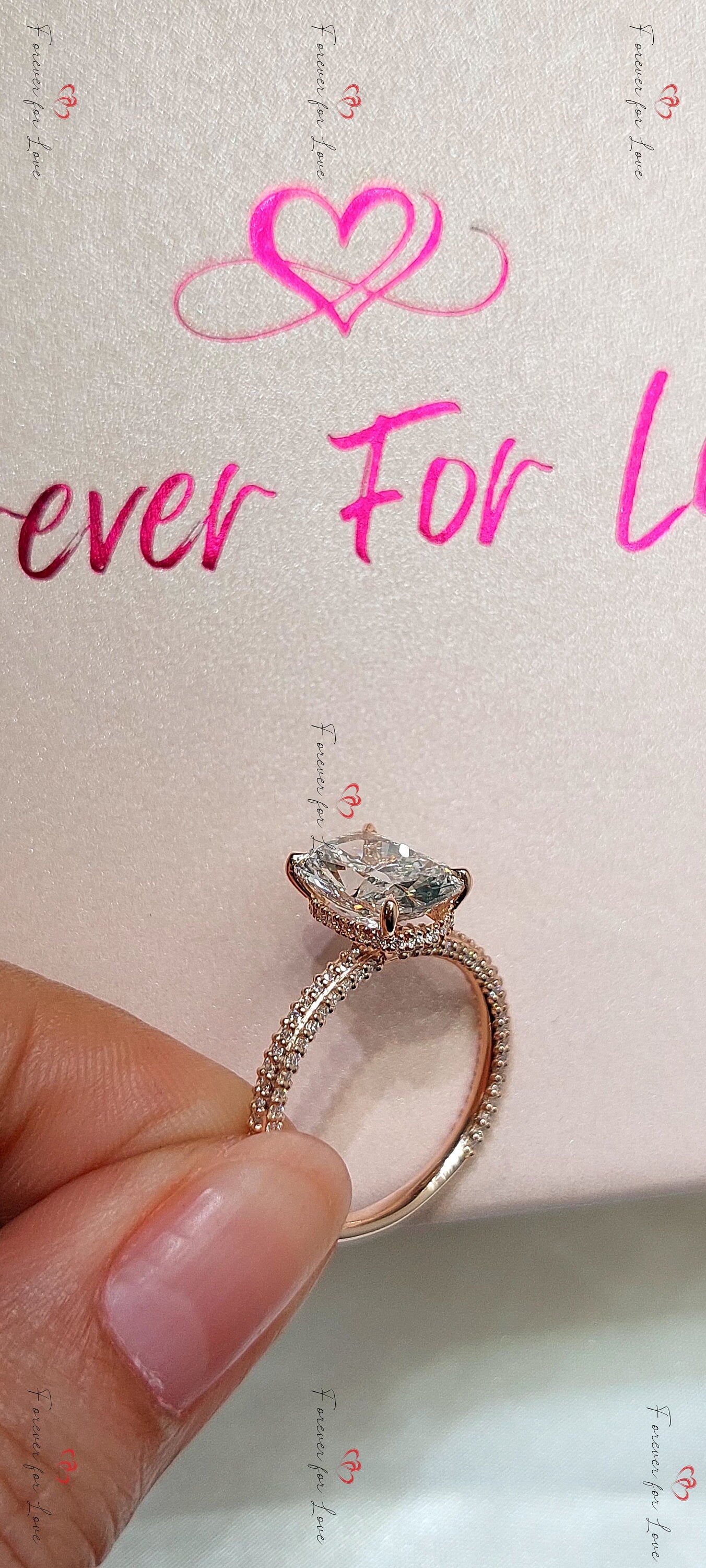 3 Ct IGI Certified Cushion Lab Diamond Hidden Halo Engagement Ring Cushion cut 1Ct Moissanite Brilliant Cut engagement ring in 935 Argentium Silver — custom handcrafted by Forever For Love