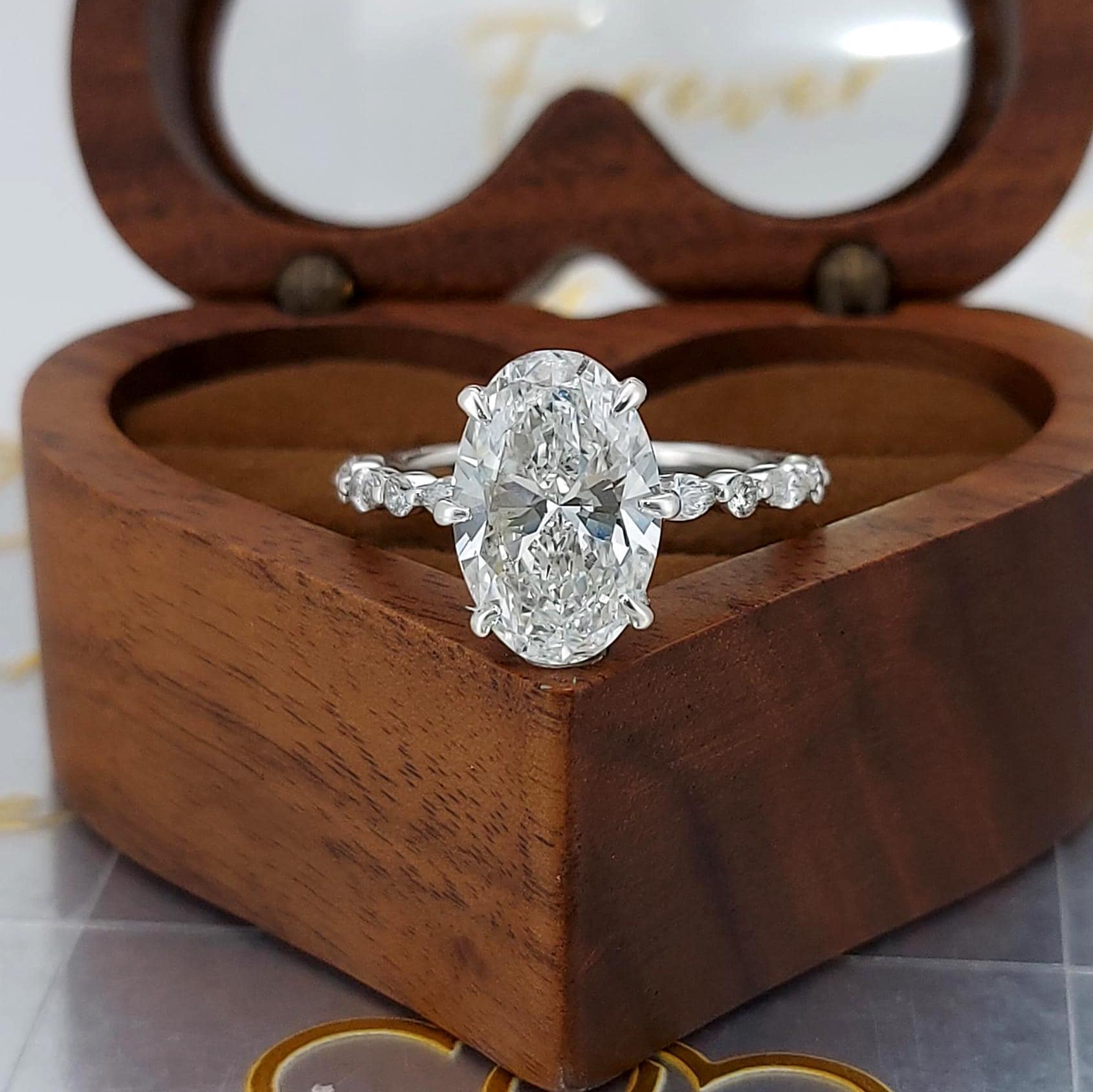 4.5 Ct IGI Certified Oval Lab Diamond Hidden Halo Engagement Ring