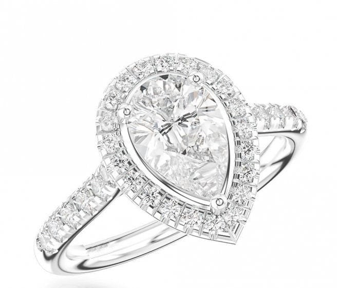 1.5 Ct Pear Lab Diamond Halo Engagement Ring
