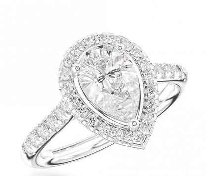 1.5 Ct Pear Lab Diamond Halo Engagement Ring