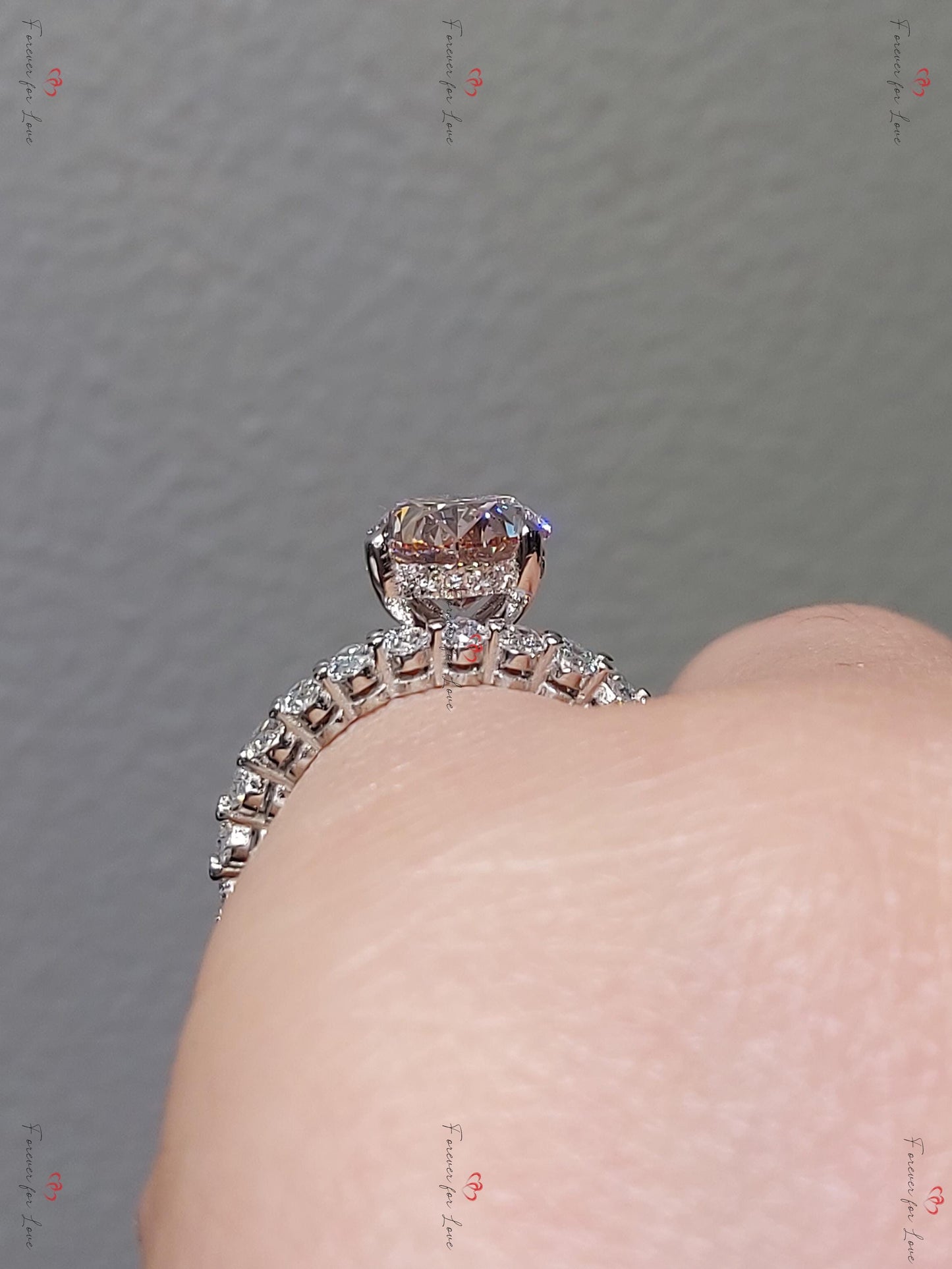 Parure de mariage 3 carats en diamant de laboratoire ovale rose Oval cut Moissanite taille brillant engagement ring in Gold or Platinum — custom handcrafted by Forever For Love