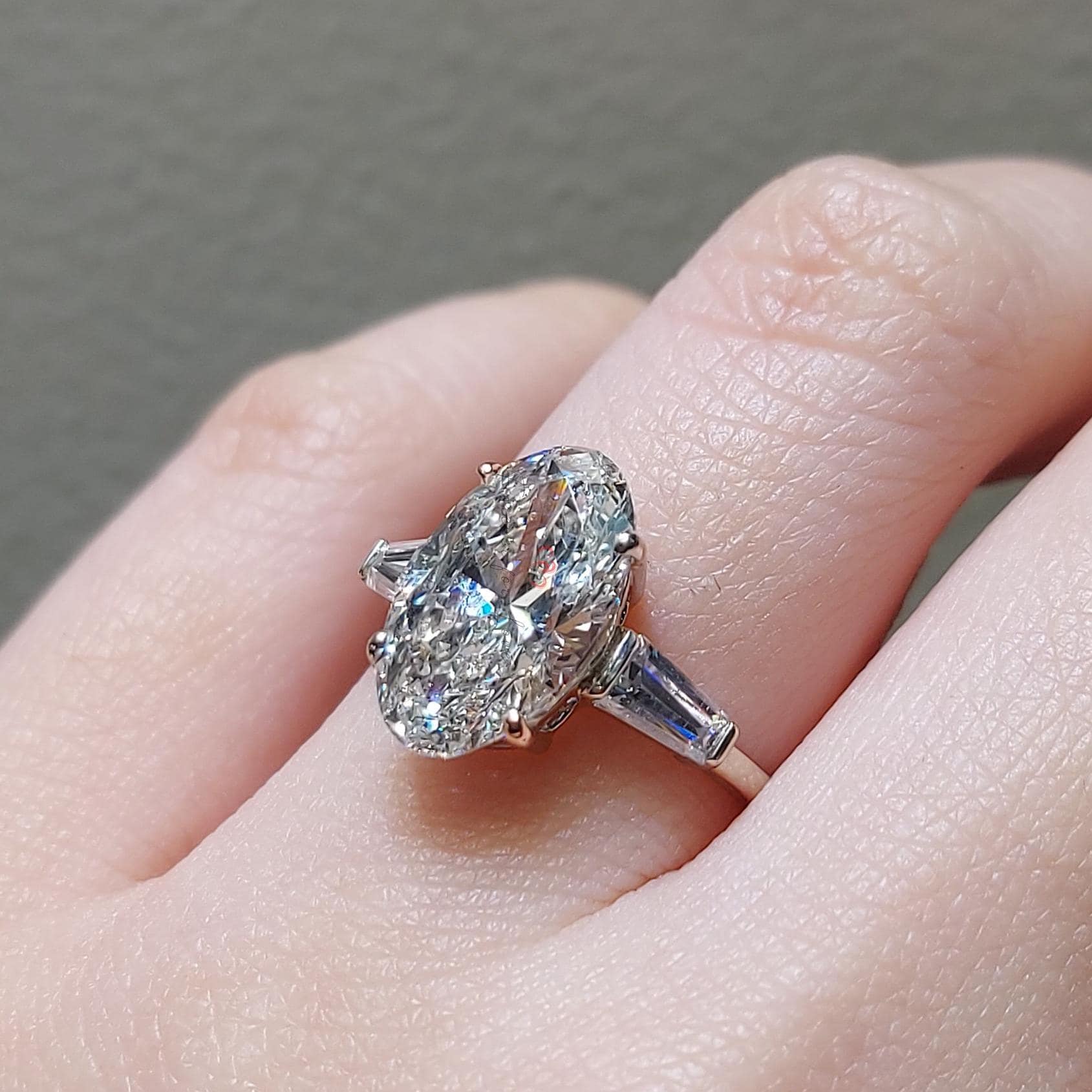 5 Ct Oval Lab Diamond Three Stone Engagement Ring