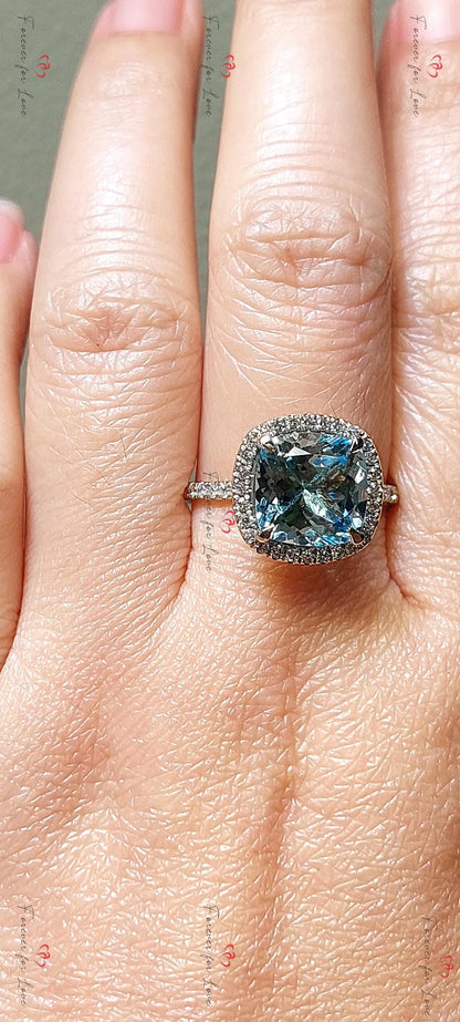 Cushion Diamond, Aquamarine Engagement Ring